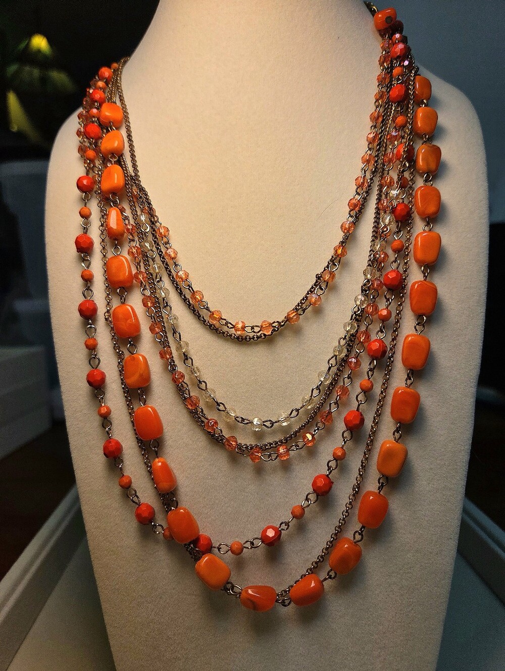 Steve Madden Orange Beaded Bronze Necklace